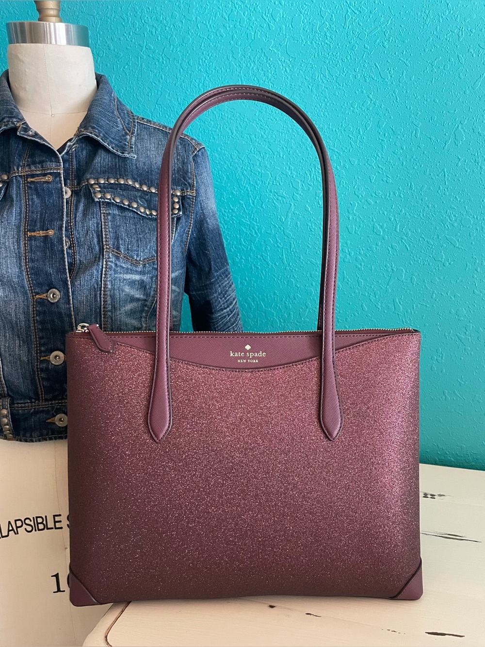 Kate Spade Burgundy Sparkle Tote bag Holiday NWOT